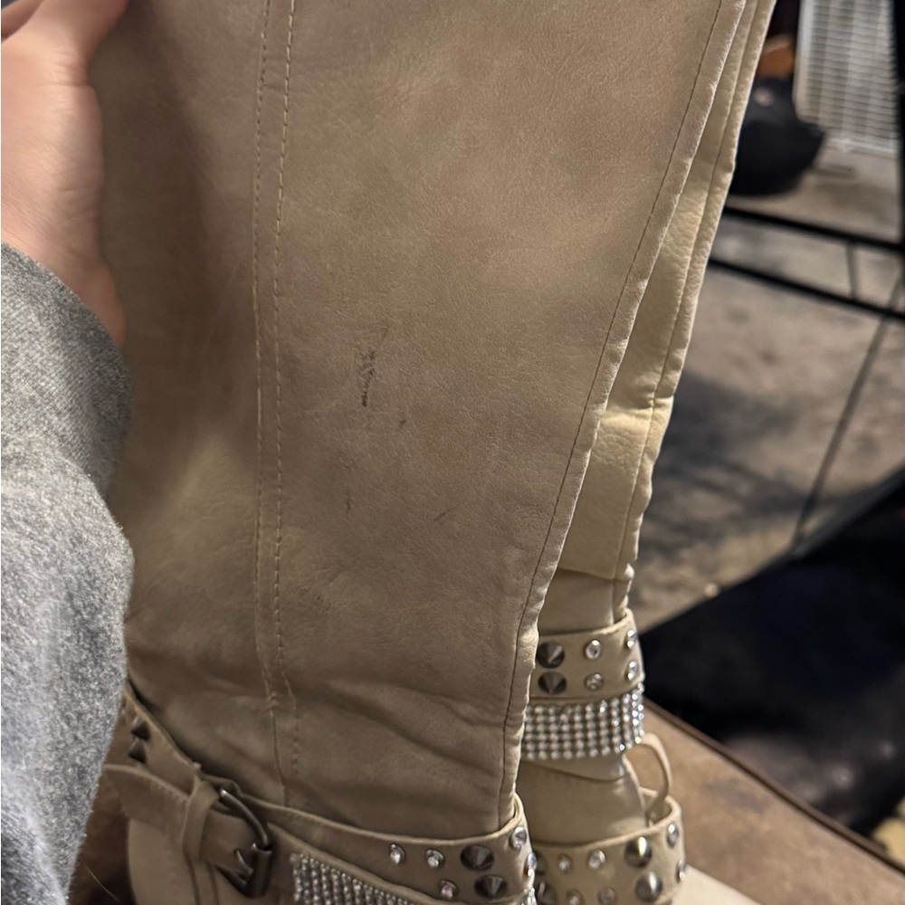 Studded Tan calf high boots